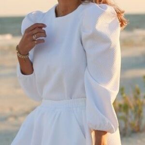 BURU x Megan Stokes White Puff Sleeve Top - Size M